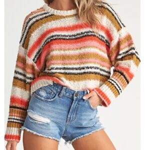 Billabong Size Large Easy Going Striped Cropped Sweater